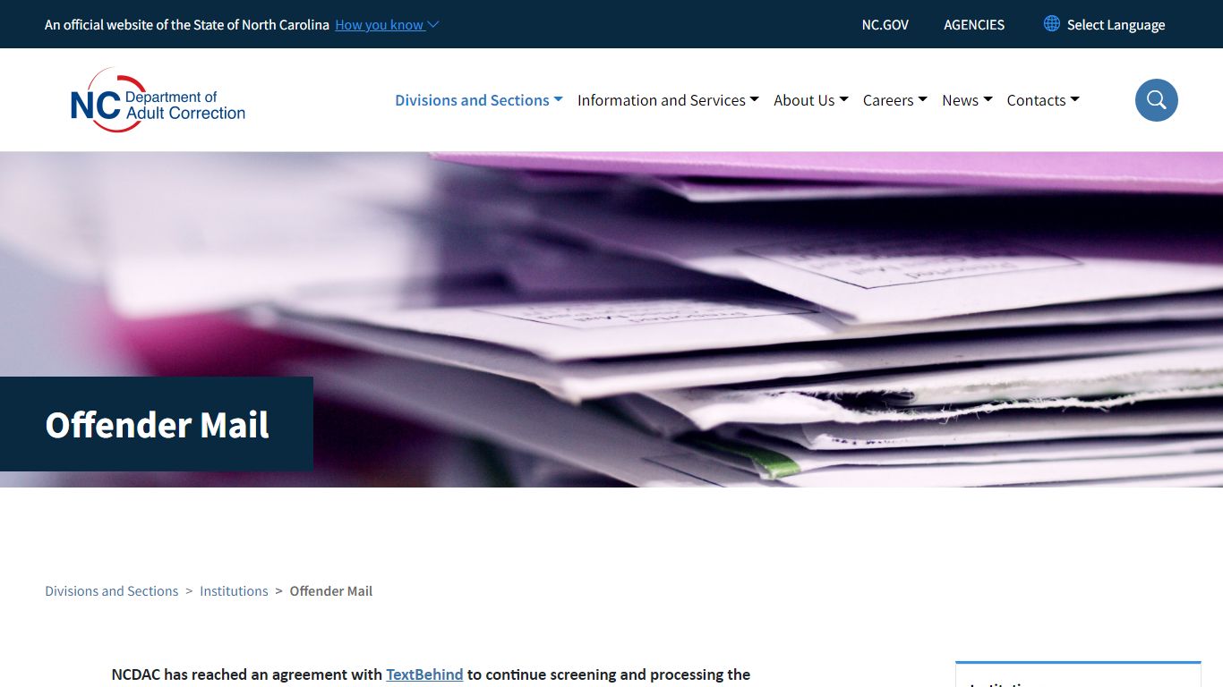 Offender Mail | NC DAC